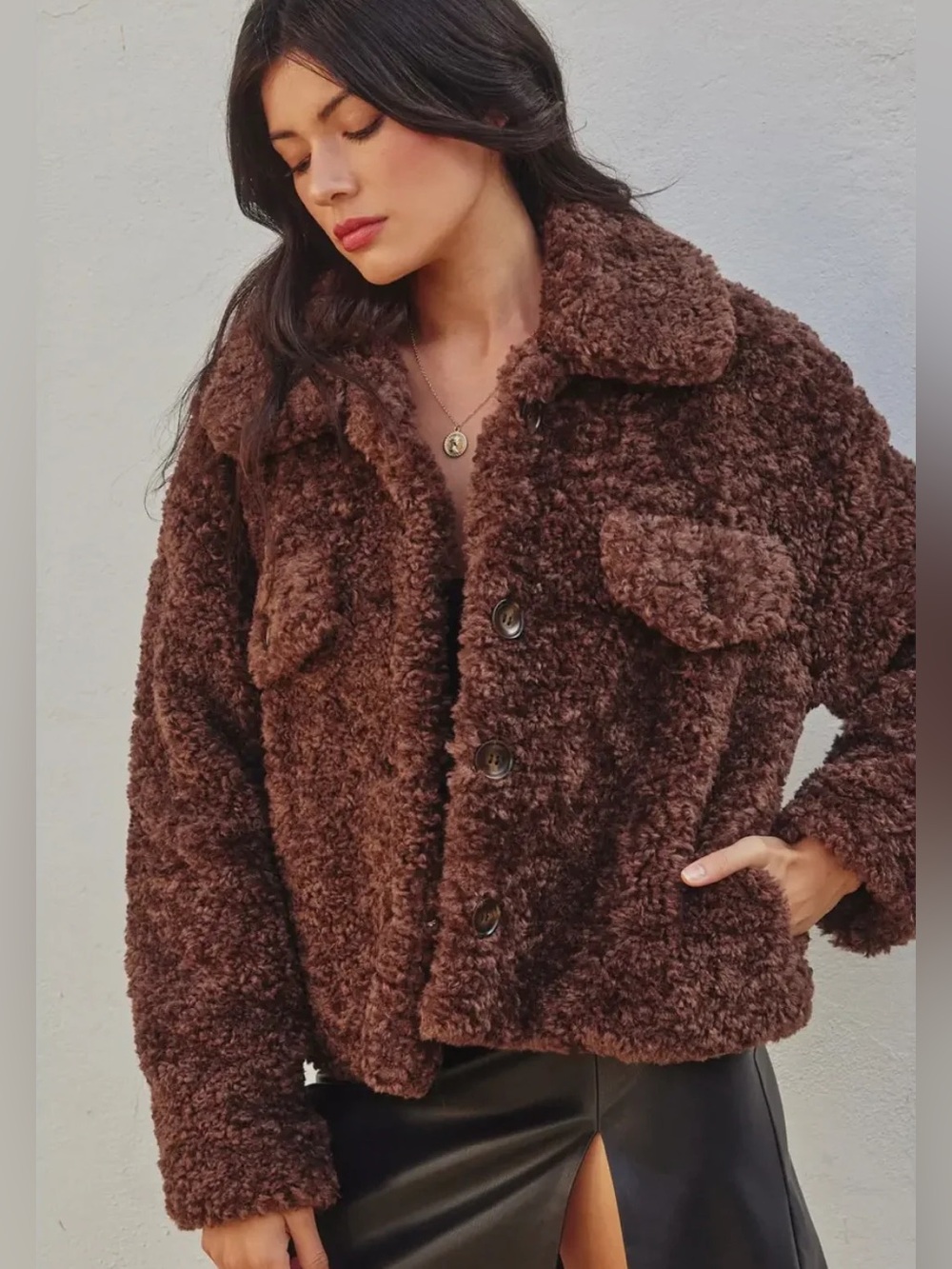 Pink Lily Sherpa Teddy Shacket -Dusty Rose